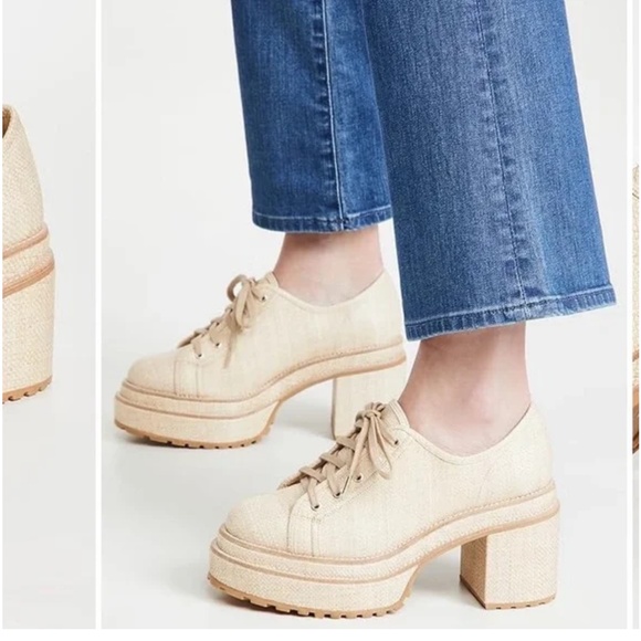 NWOT Cult Gaia Platform Heeled Raffia Lace Up Loafers 39.5 (US8.5-9.5) $458 - Picture 1 of 10
